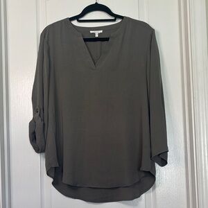 Maurices Olive Green Split V-Neck Blouse